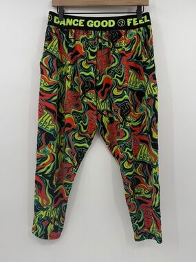 Zumba Wear Pants Women Medium Yellow Colorful Stretch Capri Cropped Baggy Dance